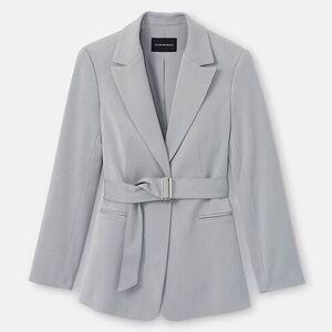 Club Monaco Blazer Suit Jacket Belted Fitted Waist Feminine Gray Blue Business